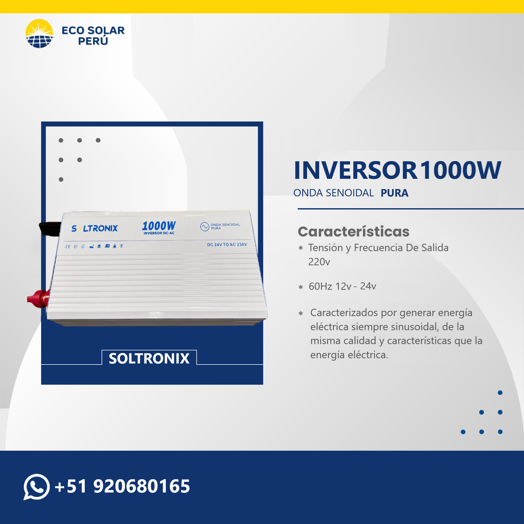 INVERSOR ONDA PURA 1000W 12v/24v SOLTRONIX